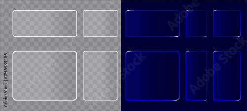 Liquid glass smartphone UI elements set with glossy square circle widgets and control center panel memory card reader