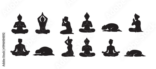 balinese pray and meditation silhouettes