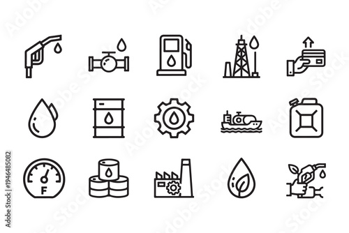 oil gas petrol line icons