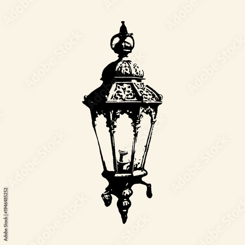 Ornate Victorian Street Lantern Vintage Engraving Illustration