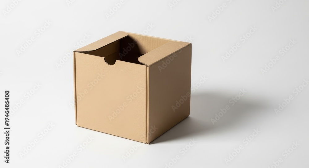 Fototapeta premium Plain brown cardboard container rests open on a bright white surface