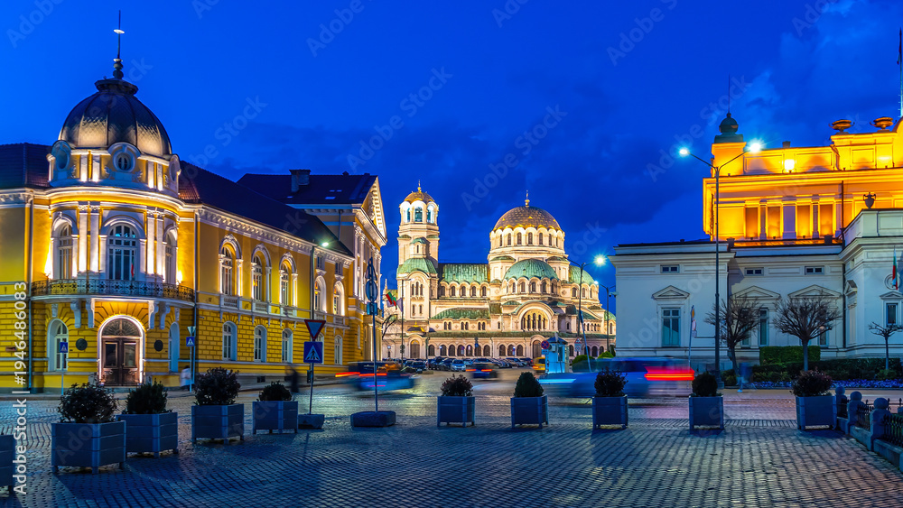 Fototapeta premium Alexander Nevsky Cathedral at sunset in Sofia, Bulgaria.