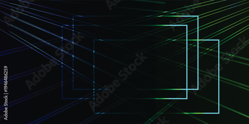 Abstract Neon Square Frames on Dark Background.