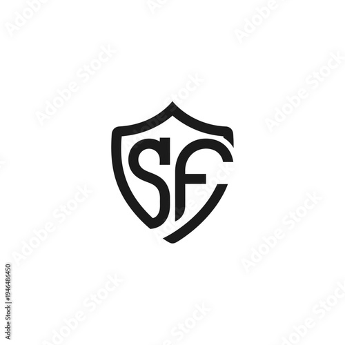Shield icon with sf initials symbol for protection and security concept