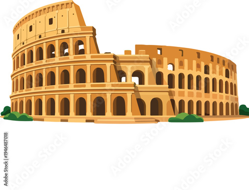 Vector Colosseum Rome Landmark Full View featuring Iconic Ancient Roman Amphitheatre Architecture for Italy Travel and Historical Tourism Graphic Design