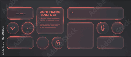 Collection of UI elements with glowing red outlines on a dark textured background user interface buttons