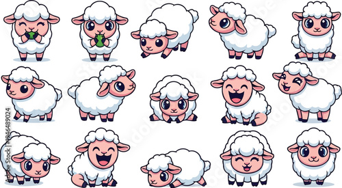 Sheep kawaii character set adorable vector design