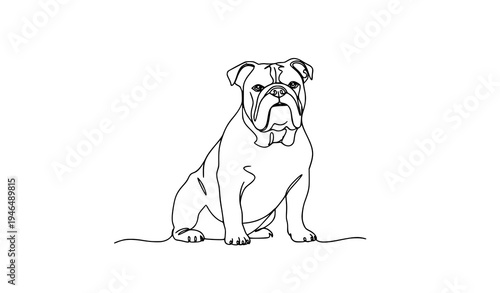 Minimal continuous line art sitting bulldog dog pet logo vector illustration