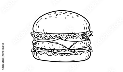 Hand drawn doodle burger fast food sandwich menu outline vector illustration