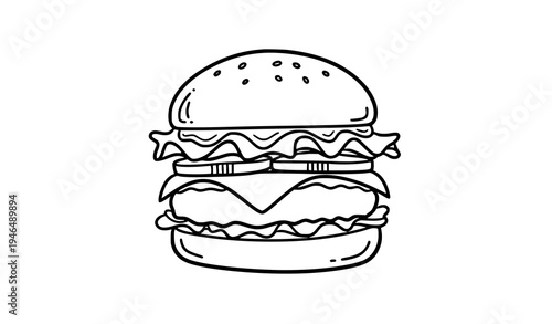 Minimal doodle hamburger hand drawn fast food burger outline vector illustration