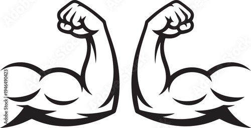 Stylized Biceps Flexing Muscles Graphic Isolated on Transparent Background