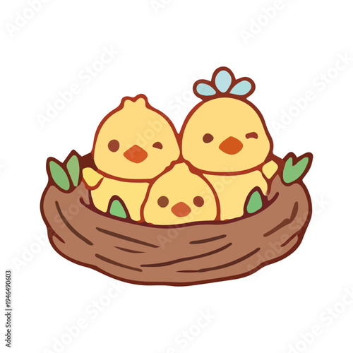 Cute Chicks Family in Nest