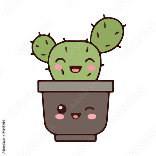Cute Kawaii Cactus in Pot