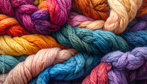 A colorful and intricate arrangement of variously colored ropes