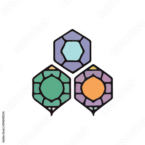 Three Colorful Gemstones Icon