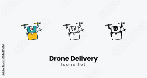 Drone Delivery icons vector set stock illustration.