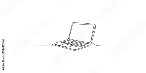 A line drawing of an open laptop computer on a flat surface notebook technology electronics