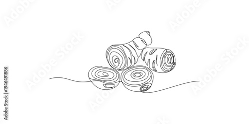 A line drawing of sushi rolls on a plate with a white background japanese food