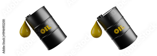 Oil Barrels and Drops: A pair of glossy oil barrels is tilted, with vibrant drops of oil spilling out, emphasizing themes of industry, energy, and resource.