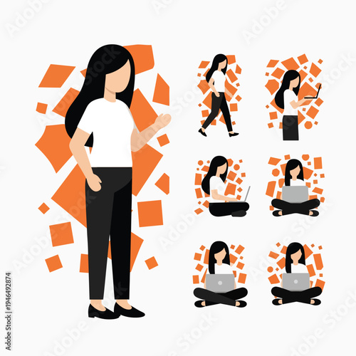 Flat Vector Woman Doing Different Activities
