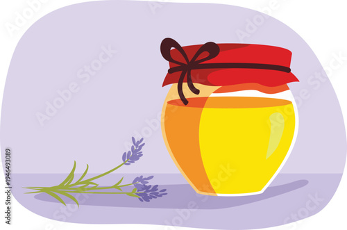 Jar of Lavender Honey Vector Illustration. Delicious bio eco gourmet natural sweetener in a container 
