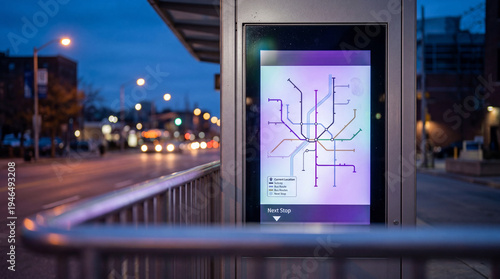 Obraz na płótnie Digital display screen with transit map integrated into an urban charging hub st