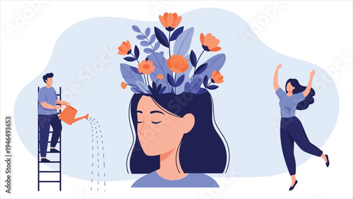 Cultivating Wellness, Mindful Growth, and Positive Psychology Concept