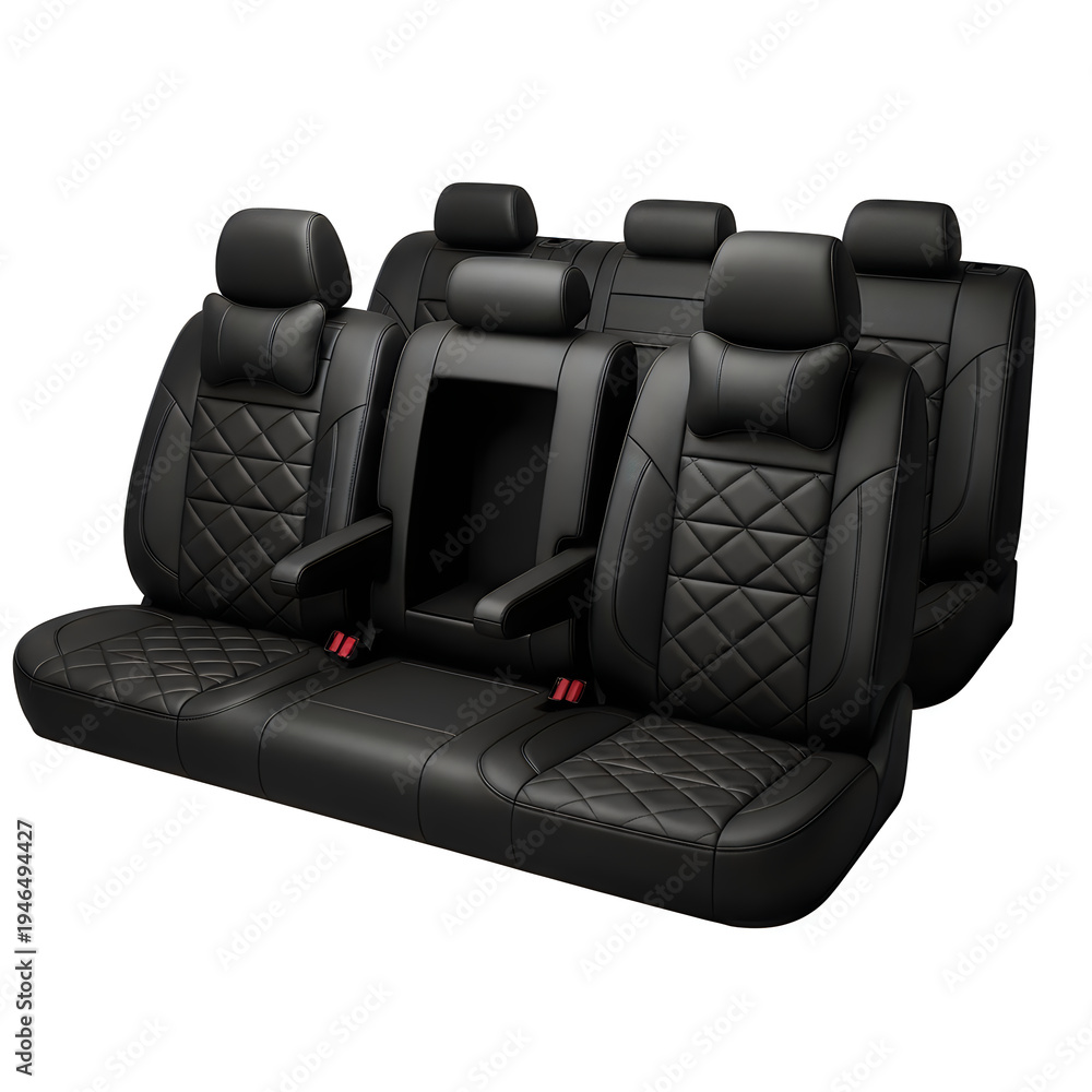 Obraz premium Black car seat covers with diamond stitching and adjustable headrests automotive interior