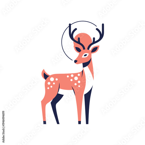 Stylized Deer Illustration with Antlers and Spots