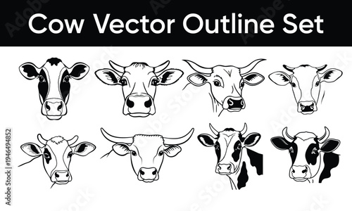 vector set of black and white cows