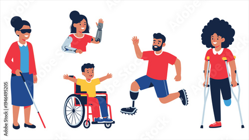 People with Prosthetics, Wheelchairs, and White Canes Celebrating Together