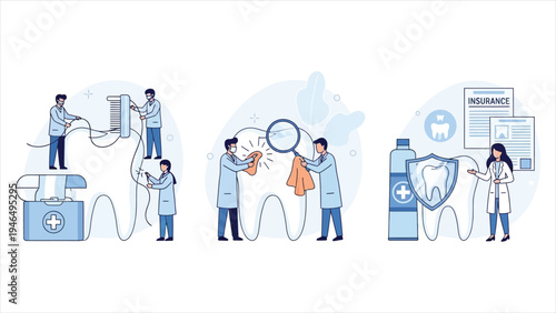 Professional Dental Care and Oral Hygiene Illustration Set.