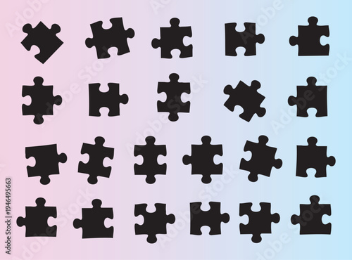 Colorful collection of jigsaw puzzle pieces in varied shapes and styles