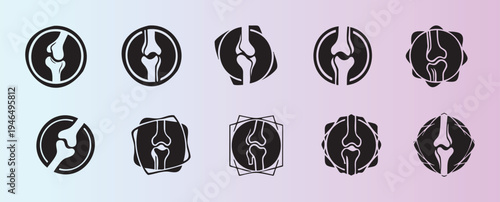Creative knee joint icons set with geometric designs and outlines