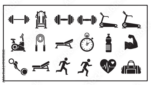 Fitness Icons Set For Healthy Lifestyle And Workout Concepts