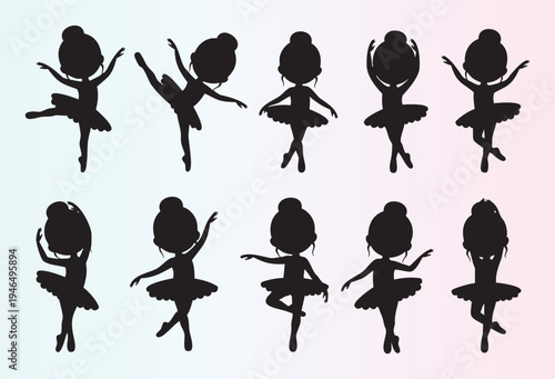 Cute cartoon ballerina silhouettes in various dance poses