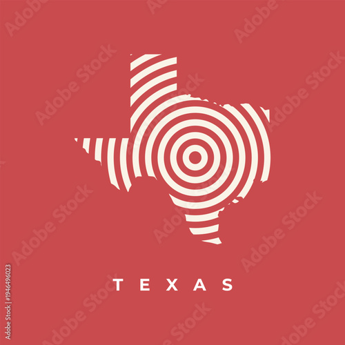 Texas State Map Graphic with Concentric Rings on Red Background