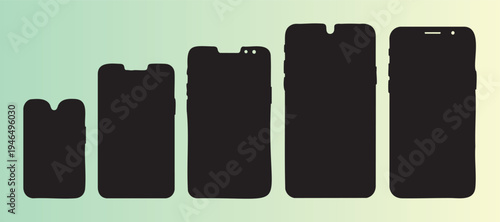 Different smartphone sizes and shapes silhouette collection