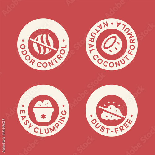 Set of Pet Care Product Icons for Cat Litter Packaging