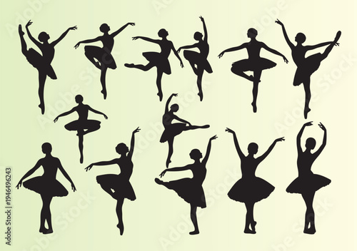 Elegant ballet dancer poses in various graceful stances