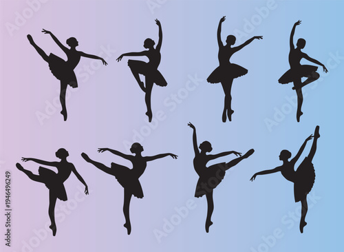 Elegant ballet dancer poses in various graceful stances isolated