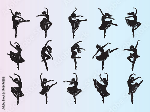 Elegant collection of dancer silhouettes in various ballet poses