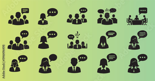 Flat communication and teamwork icons with speech bubbles