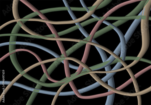 Tableau sur toile Abstract tangled colorful cables or tubes on black background representing chaot