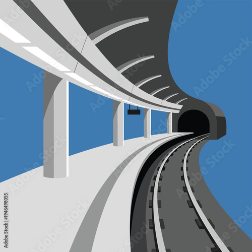 Perspective View of a Train Station Tunnel