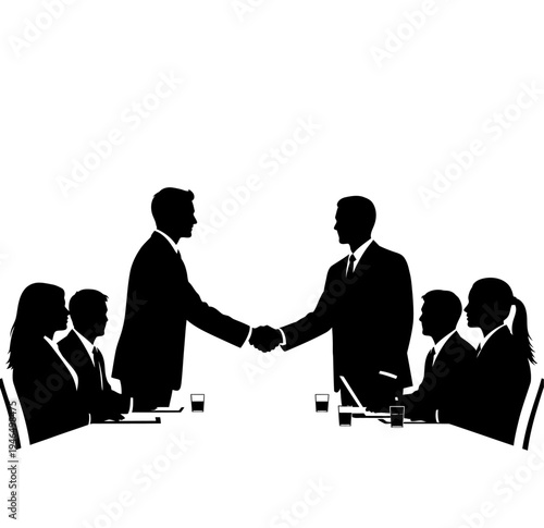 Business people meeting shaking hands with team at table discussing agreement