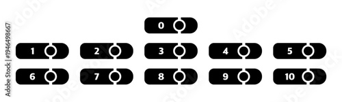 Number Toggle Switch Icon Set Zero to Ten Control Panel UI Rating Selector Design