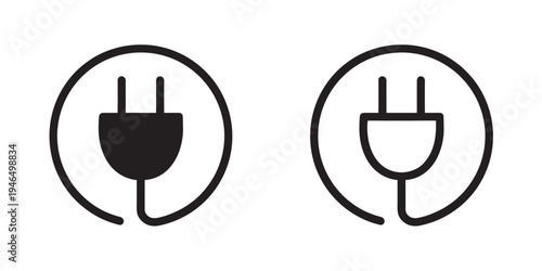 Electric plug icon, electric cable, energy, and connection symbols, Vector Illustration