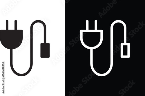 Electric plug icon, electric cable, energy, and connection symbols, Vector Illustration