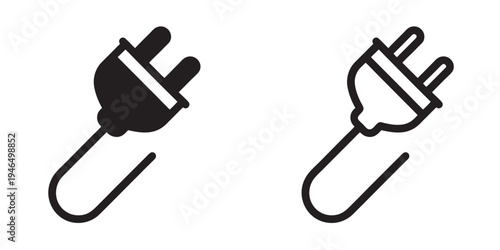 Electric plug icon, electric cable, energy, and connection symbols, Vector Illustration